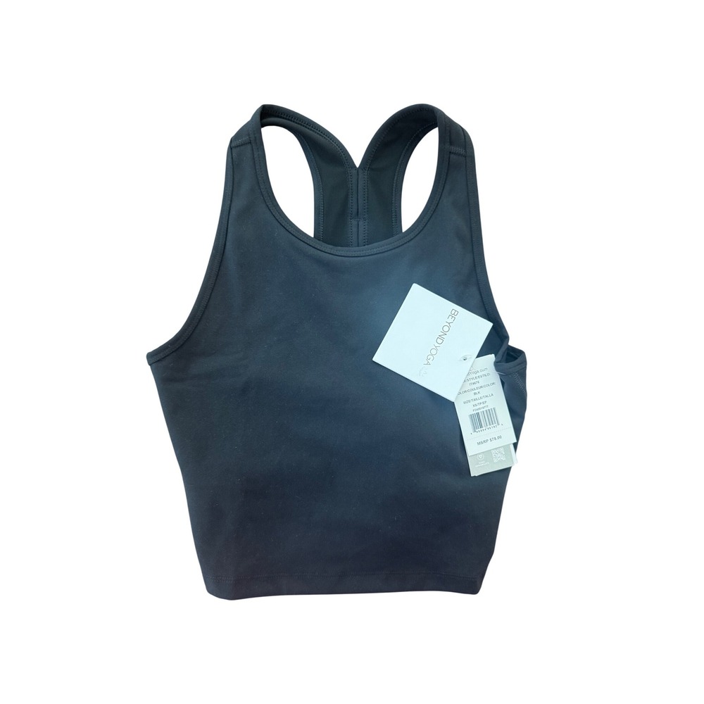 Beyond Yoga Spacedye Focus Crop Tank Top Black XS Built-in Bra Racerback NEW